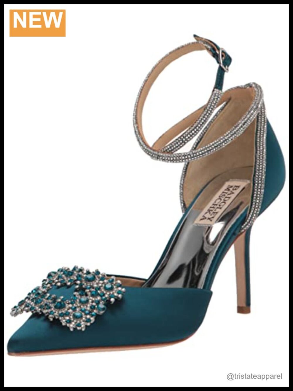 Saint 2 Piece Stiletto Heel Pump with Ankle Strap Rhinestone Formal Evening